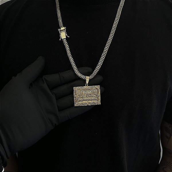 CORRENTE  GRUMET DUPLA  (7mm - 28g  70cm) + PINGENTE PLACA JESUS E APÓSTOLOS G- BANHO DE OURO 18k