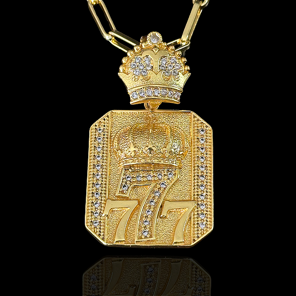 PINGENTE PLACA COM NUMERO 7 DETALHADO  CRAVEJADO ( 12g- 5x5cm) (GG) EXCLUSIVIDADE - BANHO DE OURO 18k