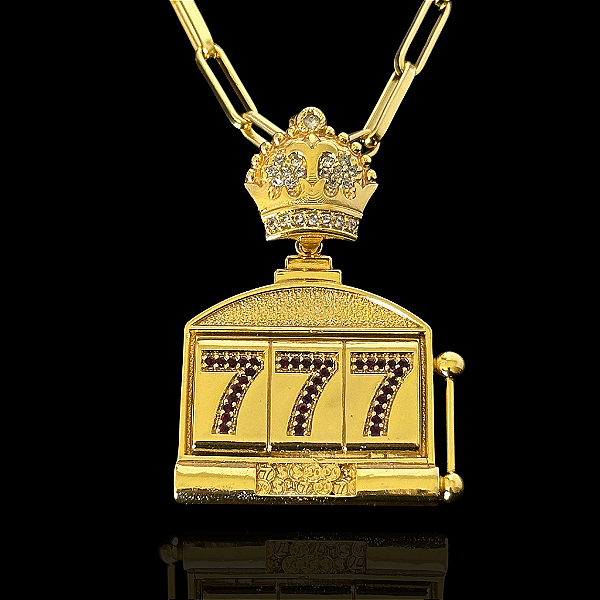 PINGENTE  CASSINO NUMERO 7 DETALHADO  CRAVEJADO ( 12g- 5x5cm) (GG) EXCLUSIVIDADE - BANHO DE OURO 18k