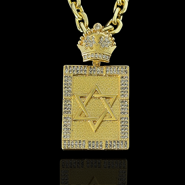 PINGENTE PLACA ESTRELA DE DAVI  DETALHADA  CRAVEJADO ( 12g- 5x5cm) (GG) EXCLUSIVIDADE - BANHO DE OURO 18k