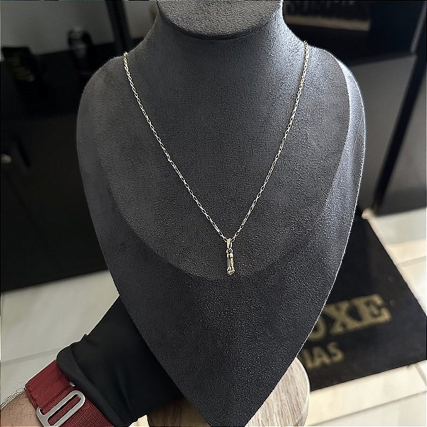 CORRENTE TIJOLINHO ( 2mm 50cm FEM ) + PINGENTE FIGA - BANHADO A OURO 18K.