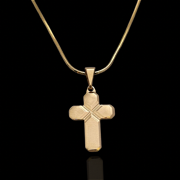 PINGENTE  CRUZ DETALHADA CHAPADA 2g-( 3x2cm P ) - BANHO DE OURO 18k
