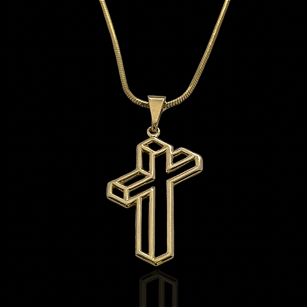 PINGENTE CRUZ 3D  2g-( 3x2cm P ) - BANHO DE OURO 18k