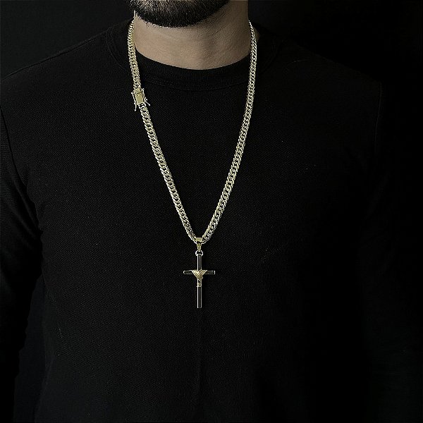 CORRENTE LACRAIA  ( 7mm - 70Cm) + PINGENTE CRUZ AMARRADA  MACIÇA - BANHADO A OURO 18k