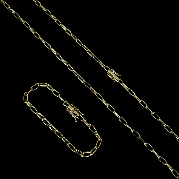 CORRENTE CARTIE MEIA CANA FECHO GAVETA  (4cm-70cm) + PULSEIRA CARTIE MEIA CANA FECHO GAVETA  (4cm-20cm) FECHO COM MARCAÇÃO 750- BANHADO A OURO 18K