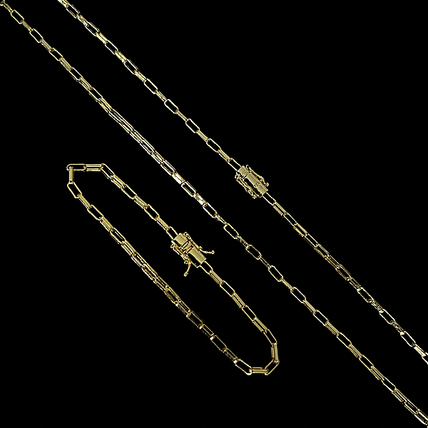 CORRENTE TIJOLINHO  ALONGADO  FECHO GAVETA  (3mm-70cm) + PULSEIRA TIJOLINHO  ALONGADO  FECHO GAVETA  (3mm-20cm) - BANHADO A OURO 18K