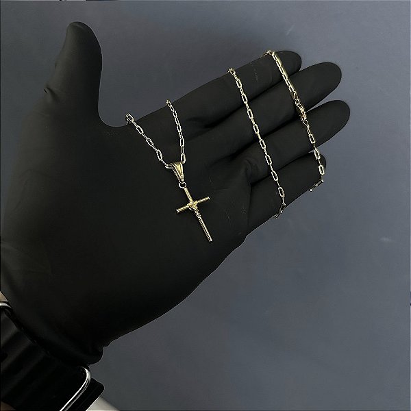 Corrente cartie 2mm 70 ou 60cm + Cruz amarrada