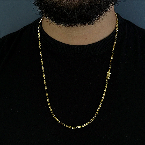 CORRENTE CADEADO FECHO GAVETA COM MARCAÇÃO  750 (3MM - 50, 60cm ou 70cm)  -  BANHADO A OURO 18k