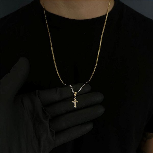 CORRENTE GRUMET  (2MM - 50, 60cm ou 70cm) + CRUCIFIXO -  BANHADO A OURO 18k
