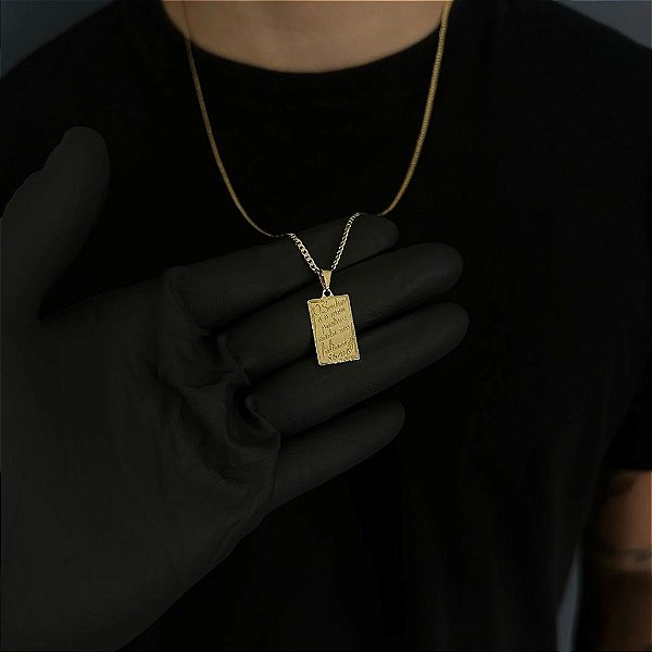 CORRENTE GRUMET  (2MM - 50, 60cm ou 70cm) + PLACA SALMOS  -  BANHADO A OURO 18k