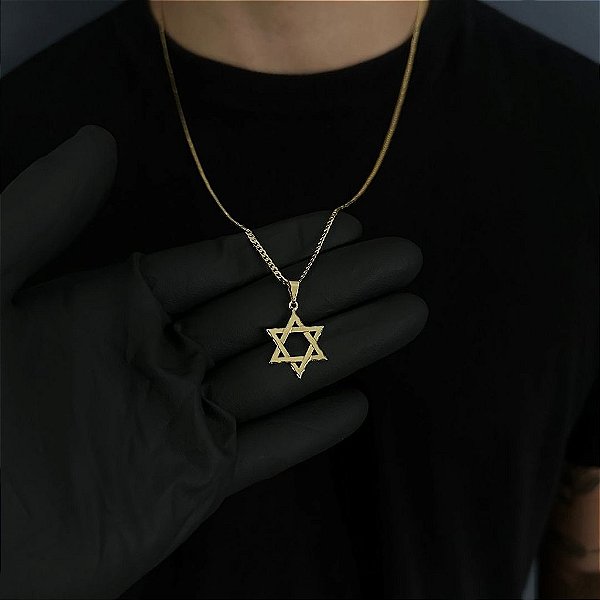 CORRENTE GRUMET  (2MM - 50, 60cm ou 70cm) + ESTRELA DE DAVI -  BANHADO A OURO 18k