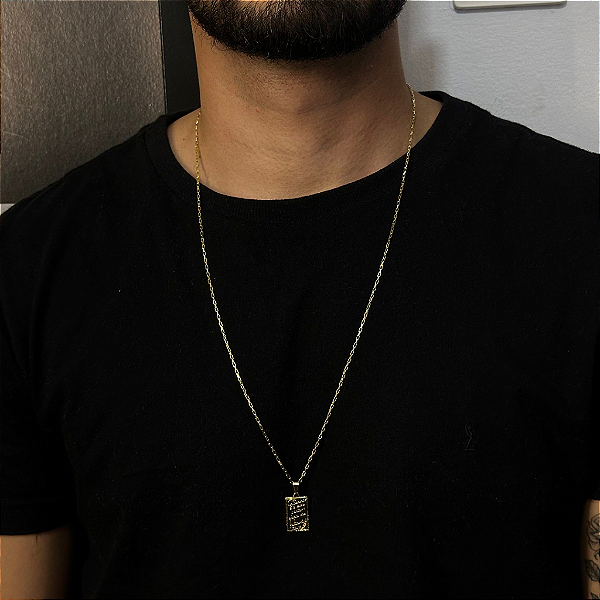 CORRENTE TIJOLINHO  (1.8MM - 50, 60cm ou 70cm) +  PLACA DE SALMOS  - BANHADO A OURO 18k