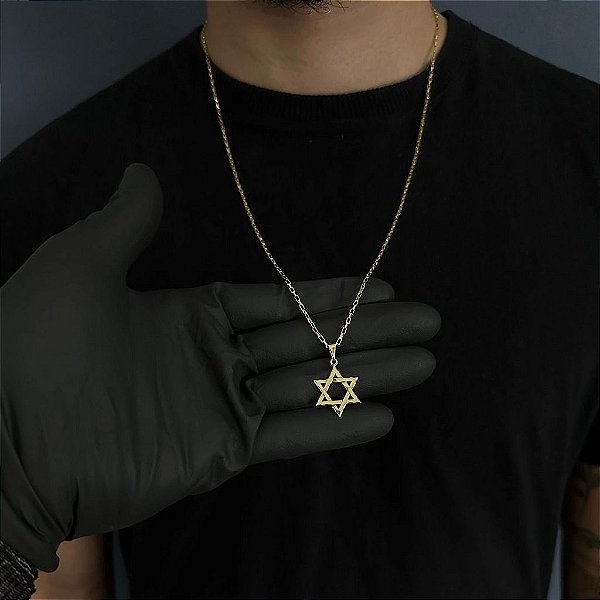 CORRENTE TIJOLINHO  (1.8MM - 50, 60cm ou 70cm) +  ESTRELA DE DAVI - BANHADO A OURO 18k