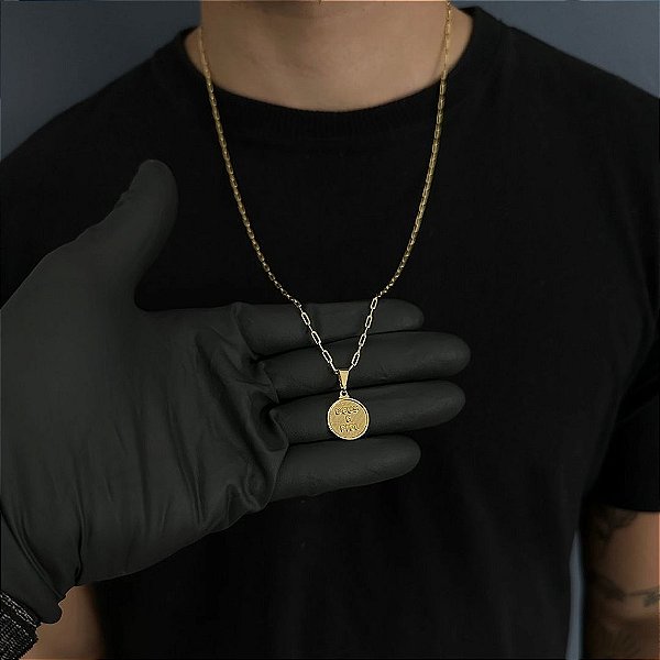 CORRENTE CARTIE (2MM - 50, 60cm ou 70cm) + MEDALHA DEUS É FIEL - BANHADO A OURO 18k