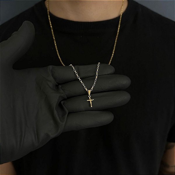 CORRENTE TIJOLINHO (1.8MM - 50, 60cm ou 70cm) + JESUS CRUCIFICADO PP - BANHADO A OURO 18k