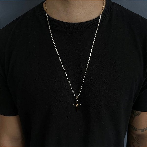 CORRENTE CARTIE (2MM - 50, 60cm ou 70cm) + CRUZ AMARRADA - BANHADO A OURO 18k