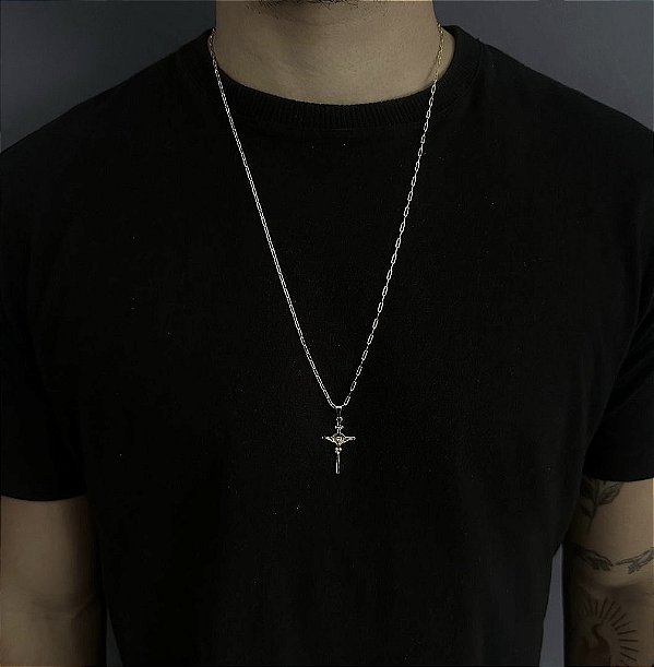 CORRENTE CARTIE (2MM - 50, 60cm ou 70cm) + CRUCIFIXO - BANHADO A OURO 18k