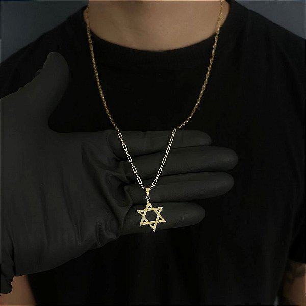CORRENTE CARTIE (2MM - 50, 60cm ou 70cm) + ESTRELA DE DAVI - BANHADO A OURO 18k