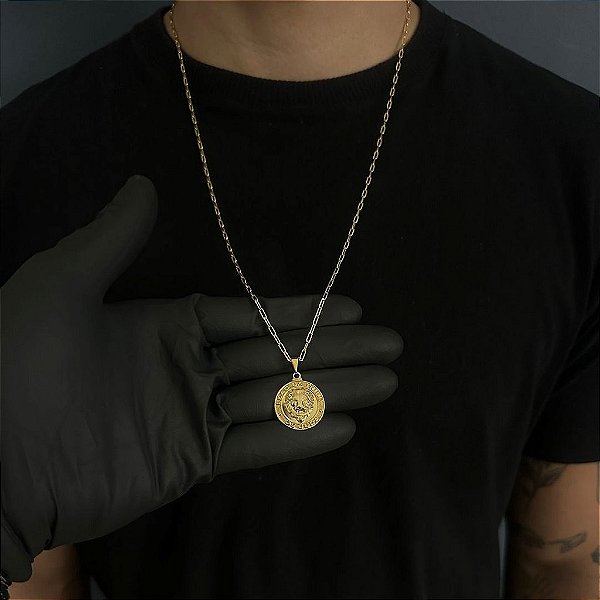 CORRENTE CARTIE (2MM - 50, 60cm ou 70cm) + MEDALHA LEÃO DA TRIBO DE JUDÁ - BANHADO A OURO 18k