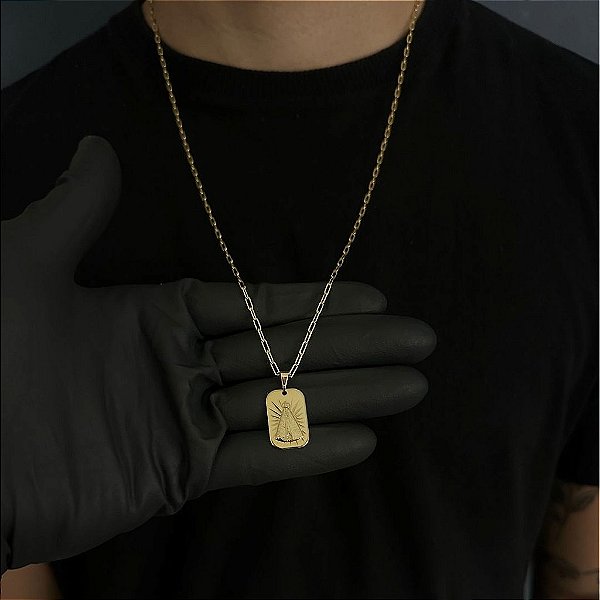 CORRENTE CARTIE (2MM - 50, 60cm ou 70cm) + PLACA NOSSA SENHORA - BANHADO A OURO 18k