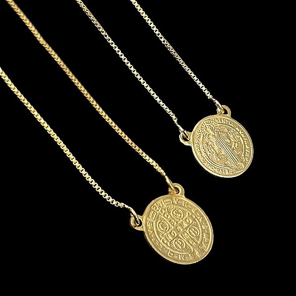 ESCAPULÁRIO SÃO BENTO CORRENTE VENEZIANA (1.8MM 60cm ou 70cm) -  BANHADO A OURO 18k