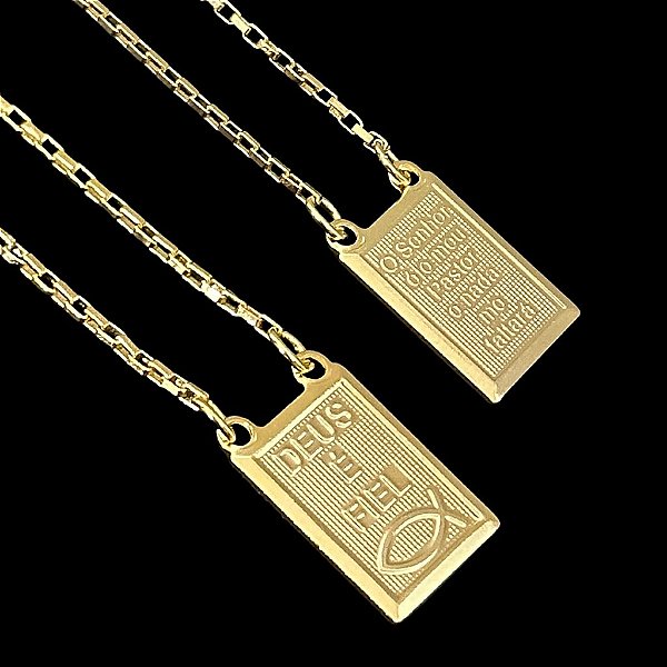 ESCAPULÁRIO DEUS É FIEL CORRENTE TIJOLINHO (1.8MM 60cm ou 70cm) -  BANHADO A OURO 18k