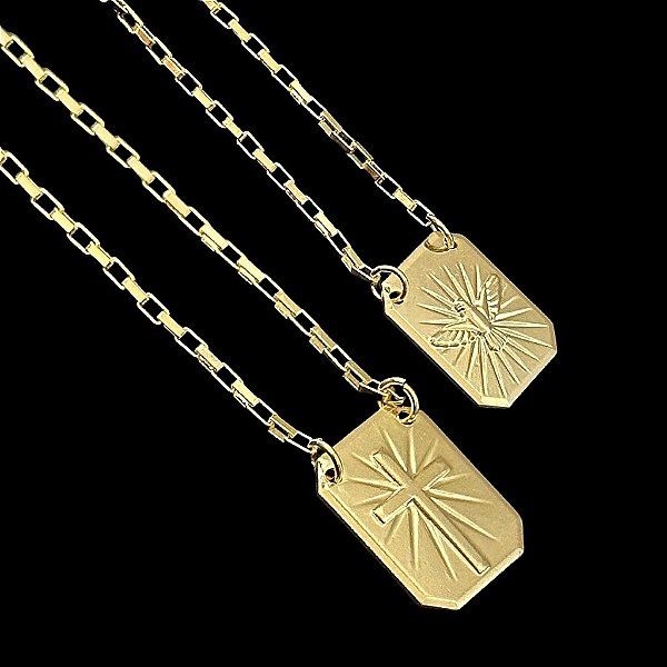 ESCAPULÁRIO ESPÍRITO SANTO CORRENTE TIJOLINHO (1.8MM 60cm ou 70cm) -  BANHADO A OURO 18k
