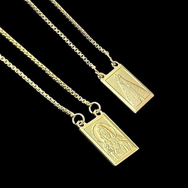 ESCAPULÁRIO CONVENCIONAL  NOSSA SENHORA E JESUS CORRENTE VENEZIANA (1.8MM 60cm ou 70cm) -  BANHADO A OURO 18k