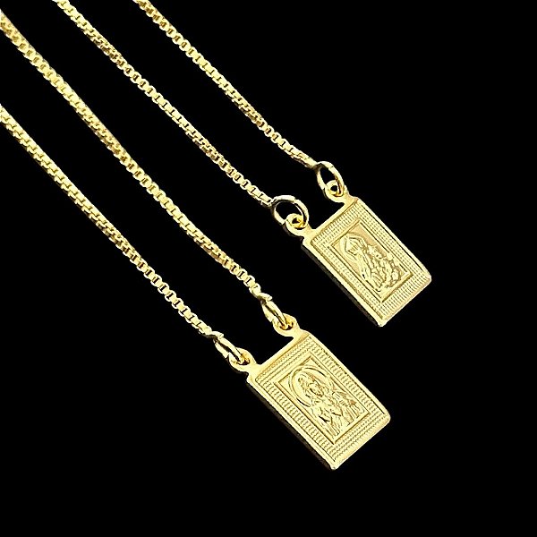 ESCAPULÁRIO CONVENCIONAL  NOSSA SENHORA E JESUS CORRENTE VENEZIANA (1.8MM 60cm ou 70cm) -  BANHADO A OURO 18k