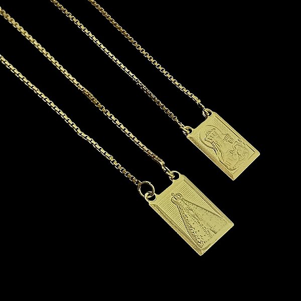 ESCAPULÁRIO CONVENCIONAL  NOSSA SENHORAS  CORRENTE VENEZIANA (1.8MM 60cm ou 70cm) -  BANHADO A OURO 18k