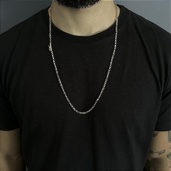 CORRENTE TIJOLINHO FECHO CANHÃO (2.5 MM - 60cm ou 70cm)  -  BANHADO A OURO 18k