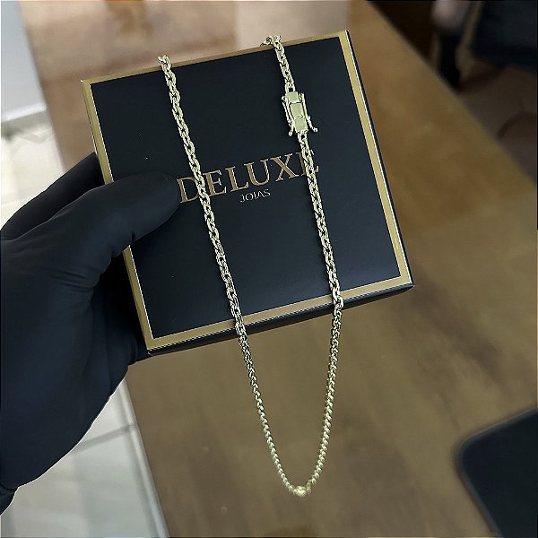 CORRENTE CADEADO ( 4mm - 50, 60cm ou 70cm)  -  BANHADO A OURO 18k