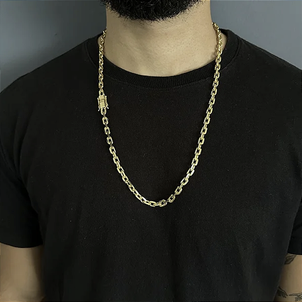 CORRENTE CADEADO DE QUINA FECHO GAVETA COM MARCAÇÃO 750 (7MM - 50, 60cm ou 70cm)  -  BANHADO A OURO 18k