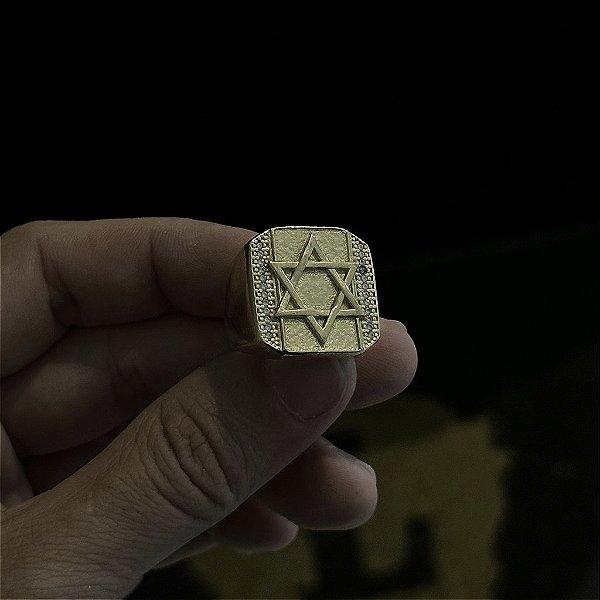 ANEL ESTRELA DE DAVI CRAVEJADO EM ZIRCÔNIA - FEITO DE MOEDA ANTIGA