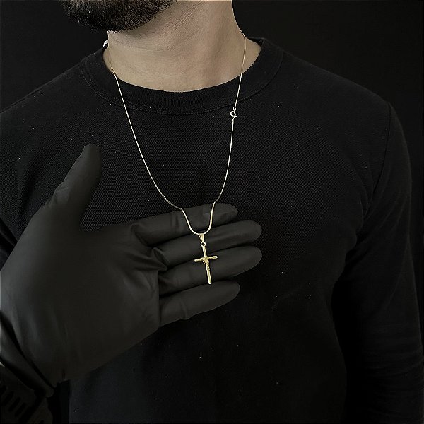 CORRENTE RABO DE RATO  (1.8MM - 60cm ou 70cm) + CRUZ AMARRADA - BANHADO A OURO 18k