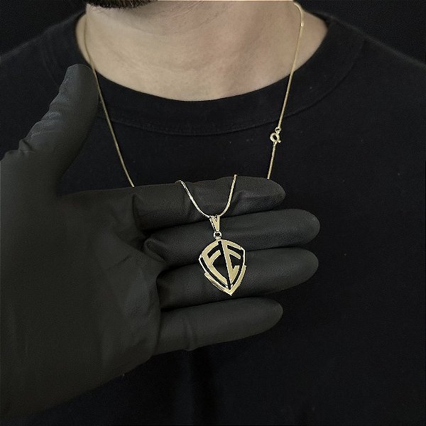 CORRENTE RABO DE RATO  (1.8MM - 60cm ou 70cm) + PINGENTE ESCUDO DA FÉ  - BANHADO A OURO 18k