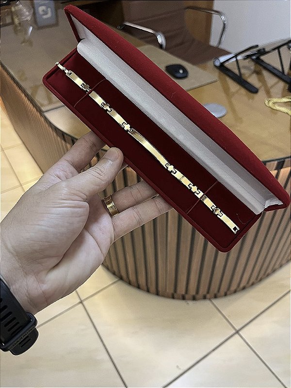 BRACELETE CRUZ CHAPA  (6mm -11g)- 20cm - BANHADO A OURO 18K