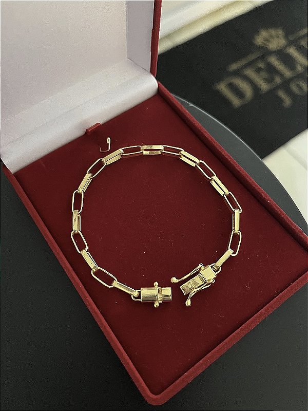 PULSEIRA TIJOLINHO ALONGADO (4mm) Escolha  17cm a 21cm - Banhado a Ouro 18K