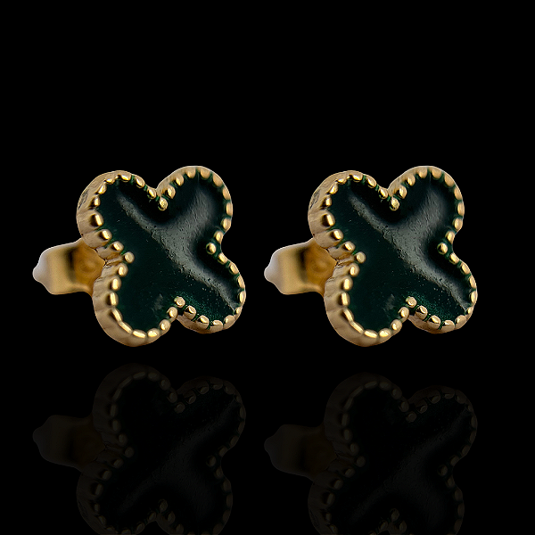 BRINCO TREVO VERDE  - BANHADO A OURO 18K.