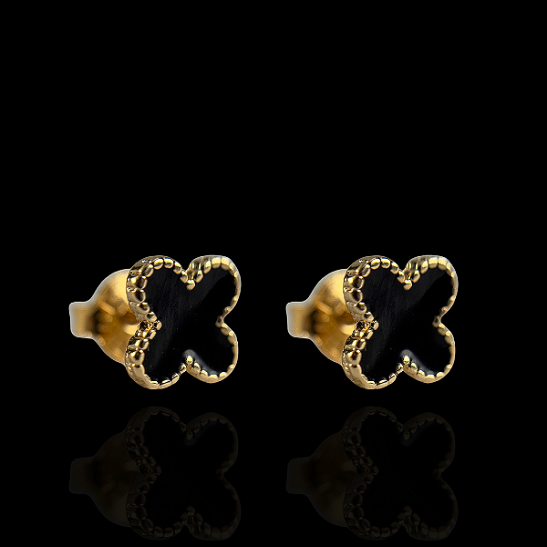 BRINCO TREVO BLACK  - BANHADO A OURO 18K.