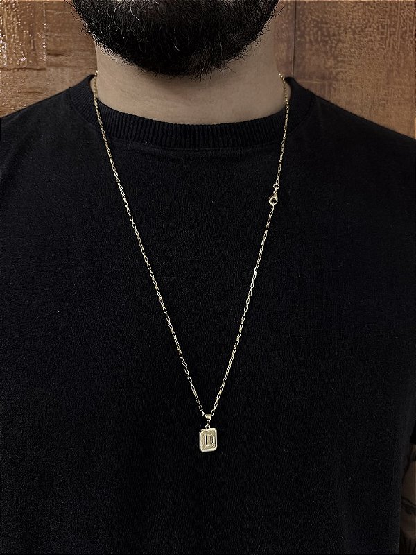 CORRENTE TIJOLINHO 1.8mm - 70 ou 60cm + PINGENTE PLAQUINHA ESCOLHA A LETRA - BANHADO A OURO 18k