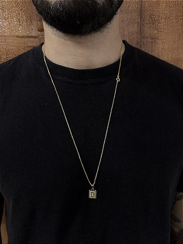 CORRENTE VENEZIANA 1.8mm - 70 ou 60cm + PINGENTE PLAQUINHA ESCOLHA A LETRA - BANHADO A OURO 18k