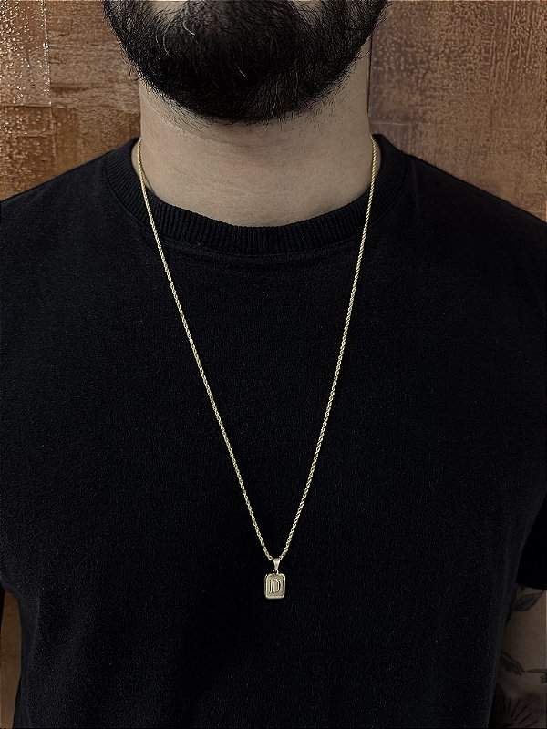 CORRENTE BAIANA 1.8mm - 70 ou 60cm + PINGENTE PLAQUINHA ESCOLHA A LETRA - BANHADO A OURO 18k