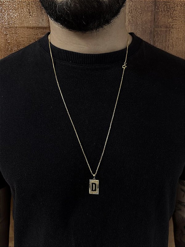 CORRENTE VENEZIANA -  1.8mm - 70 ou 60cm + PINGENTE PLACA DIAMANTADA 2x1,2cm   ESCOLHA A LETRA - BANHADO A OURO 18k