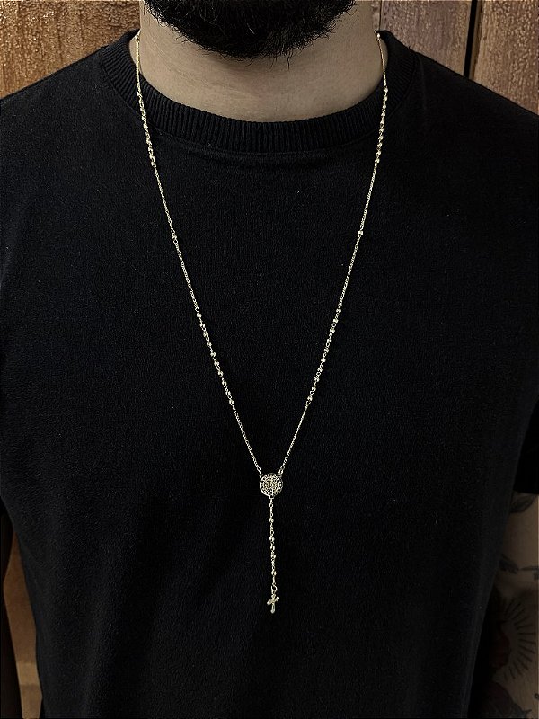 TERÇO CONVENCIONAL SÃO BENTO (70cm- 2mm) - BANHO DE OURO 18k