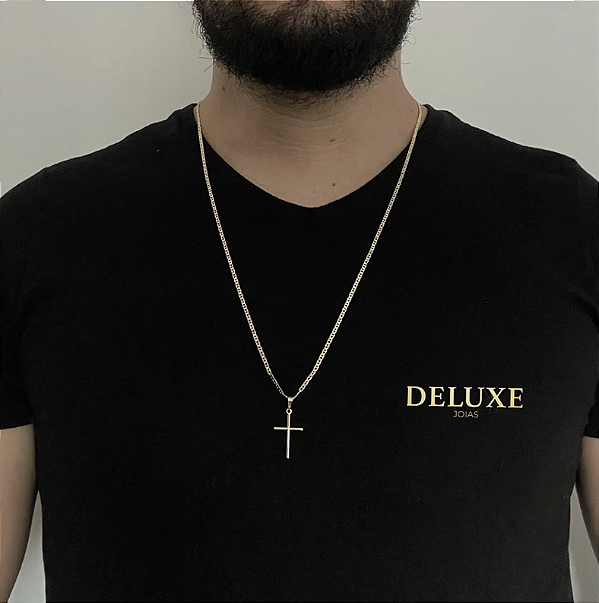 CORRENTE PIASTRINE( 1.8mm- 70cm) + PINGENTE CRUZ PALITO  P - BANHADO A  OURO 18K.