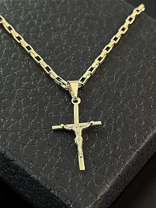 PINGENTE CRUCIFIXO JESUS G - BANHO DE OURO 18K