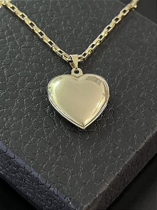 PINGENTE  CORAÇÃO RELICÁRIO - BANHO DE OURO 18K