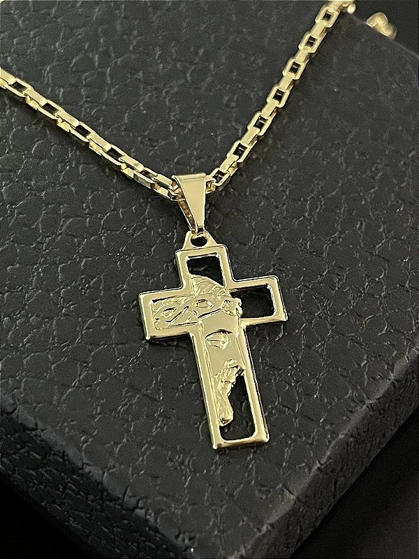 PINGENTE CRUS JESUS 3D VAZADA P - BANHO DE OURO 18K
