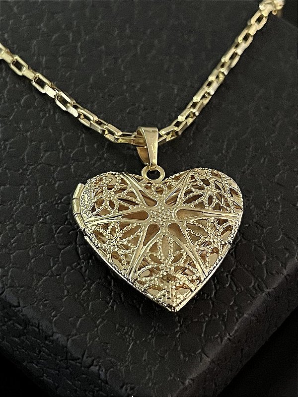 PINGENTE  CORAÇÃO RELICÁRIO G - BANHO DE OURO 18K